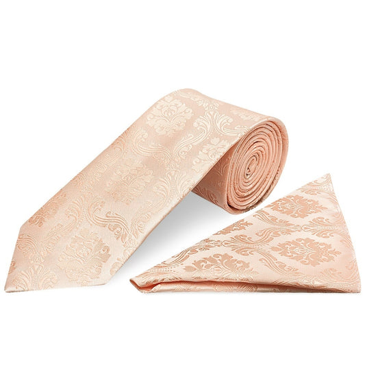 Light Peach Paisley Classic Mens Tie And Pocket Square Set 1
