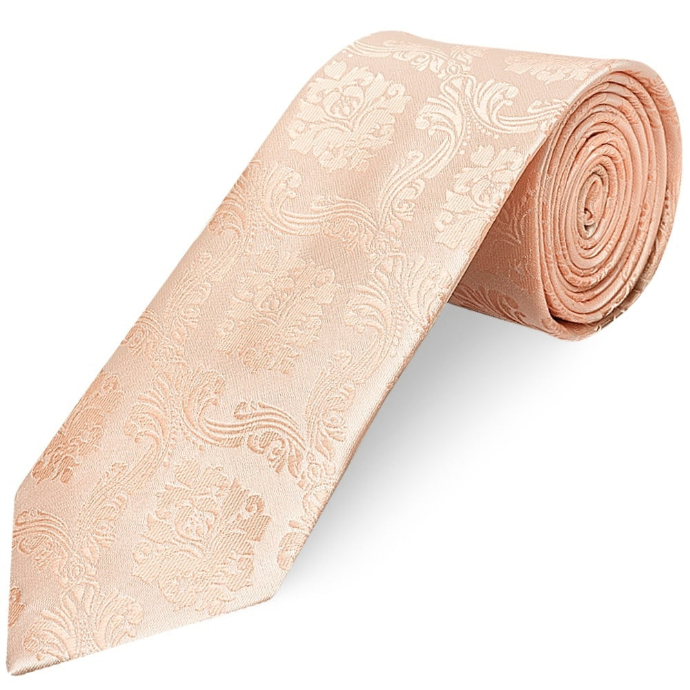 Light Peach Paisley Classic Mens Tie And Pocket Square Set 3