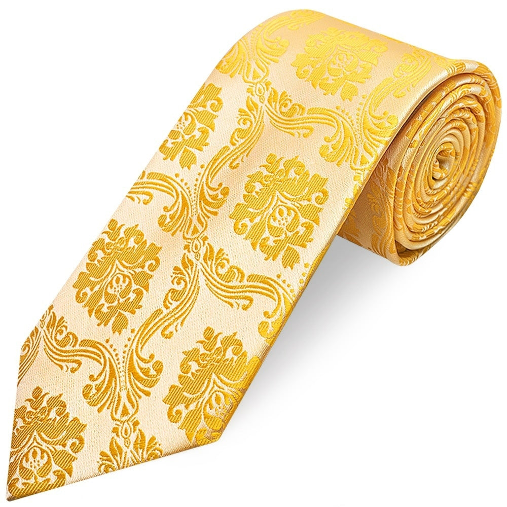 Bright Yellow Paisley Classic Mens Tie And Pocket Square Set 3