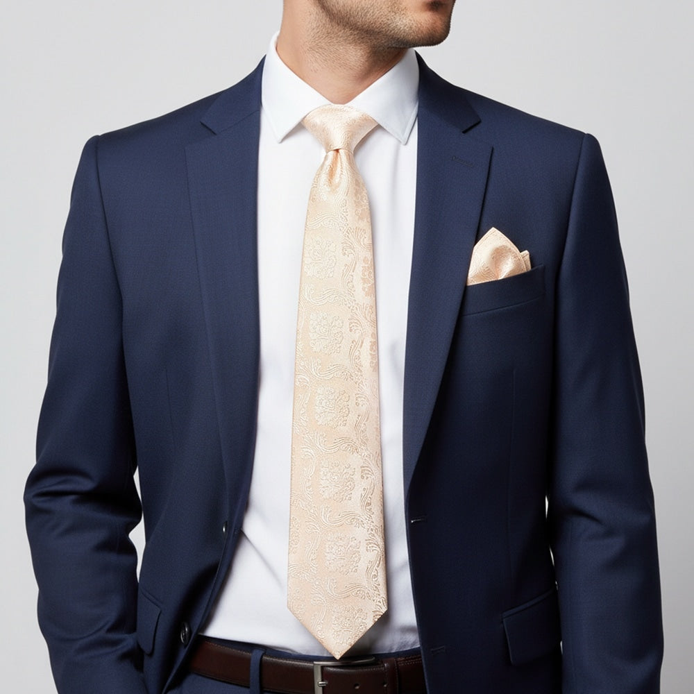 Blush Paisley Classic Mens Tie And Pocket Square Set 2