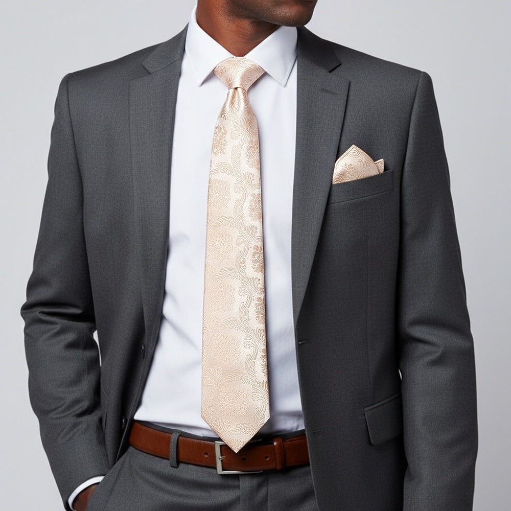 Nude Paisley Classic Mens Tie And Pocket Square Set 2