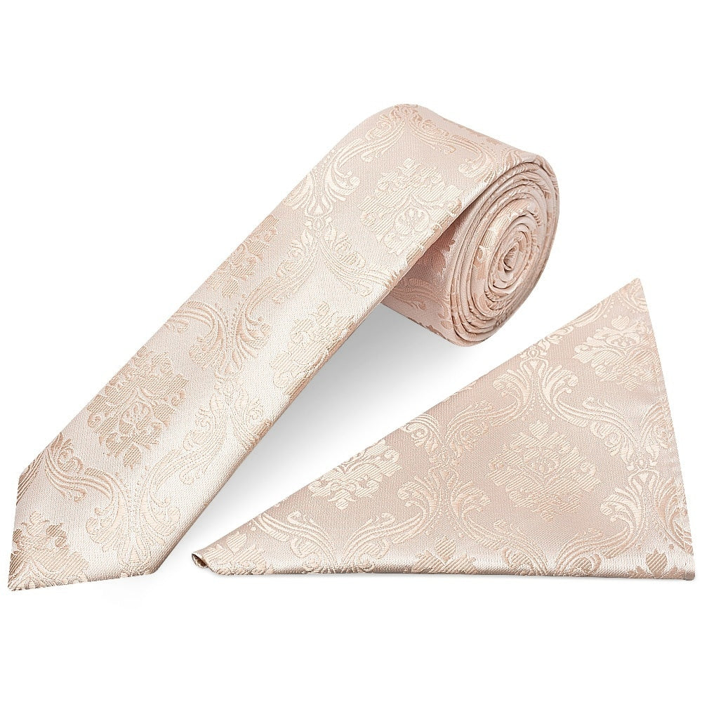 Nude Paisley Skinny Mens Tie And Pocket Square Set 1
