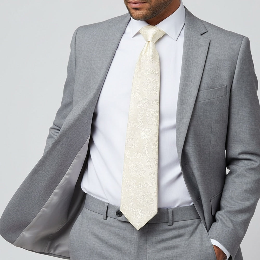 Ivory Paisley Classic Mens Tie 2