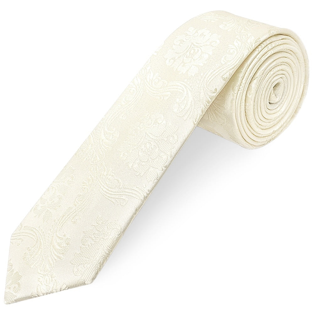 Ivory Paisley Skinny Mens Tie 1