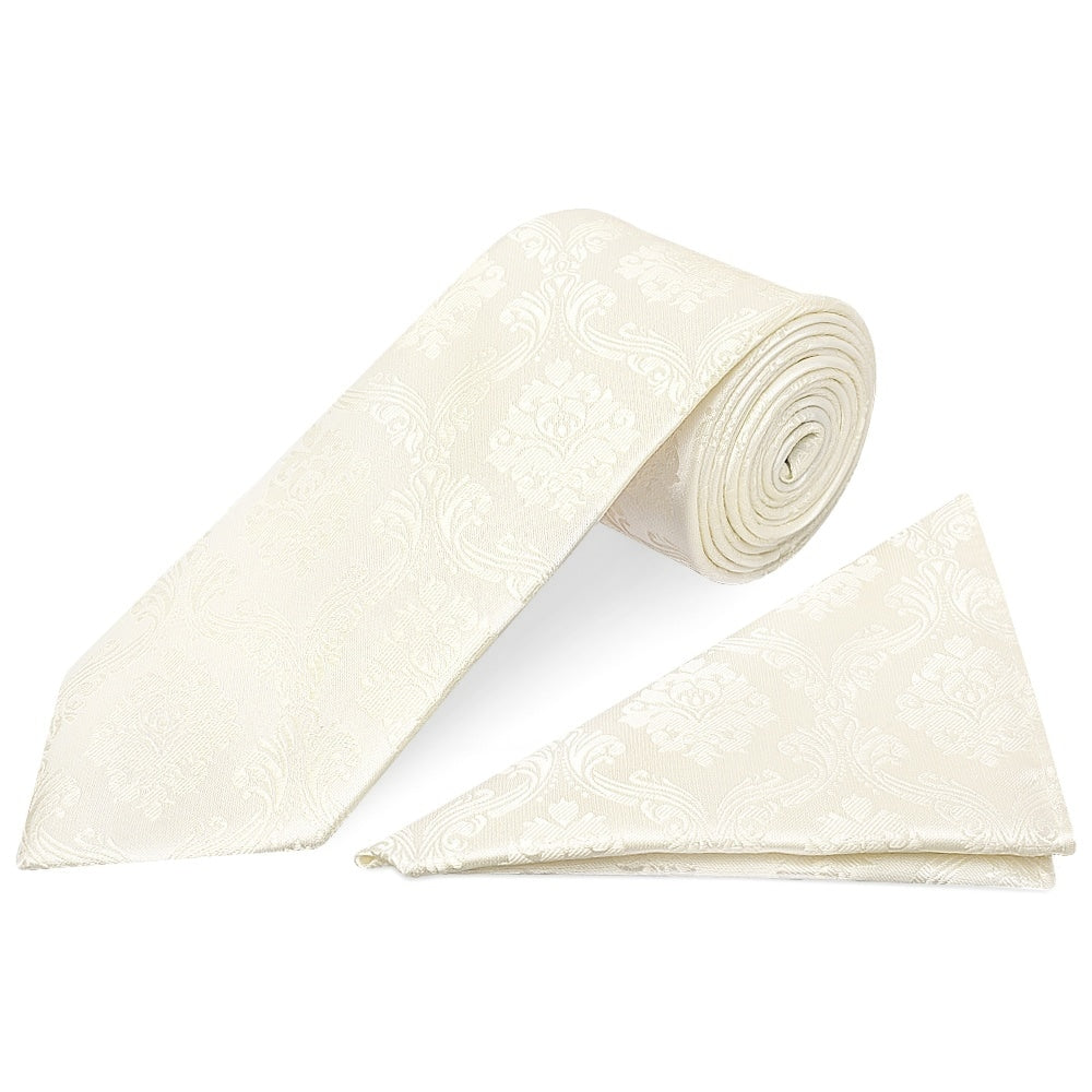 Ivory Paisley Classic Mens Tie And Pocket Square Set 1