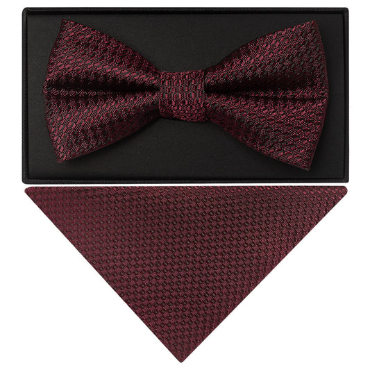 Burgundy Textured Mens Bow Tie and Pocket Square Set