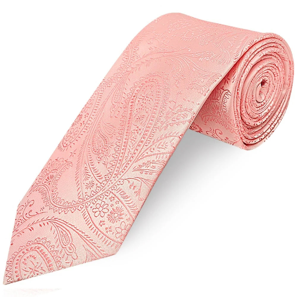 Light Pink Paisley Classic Mens Tie Pocket Square Set