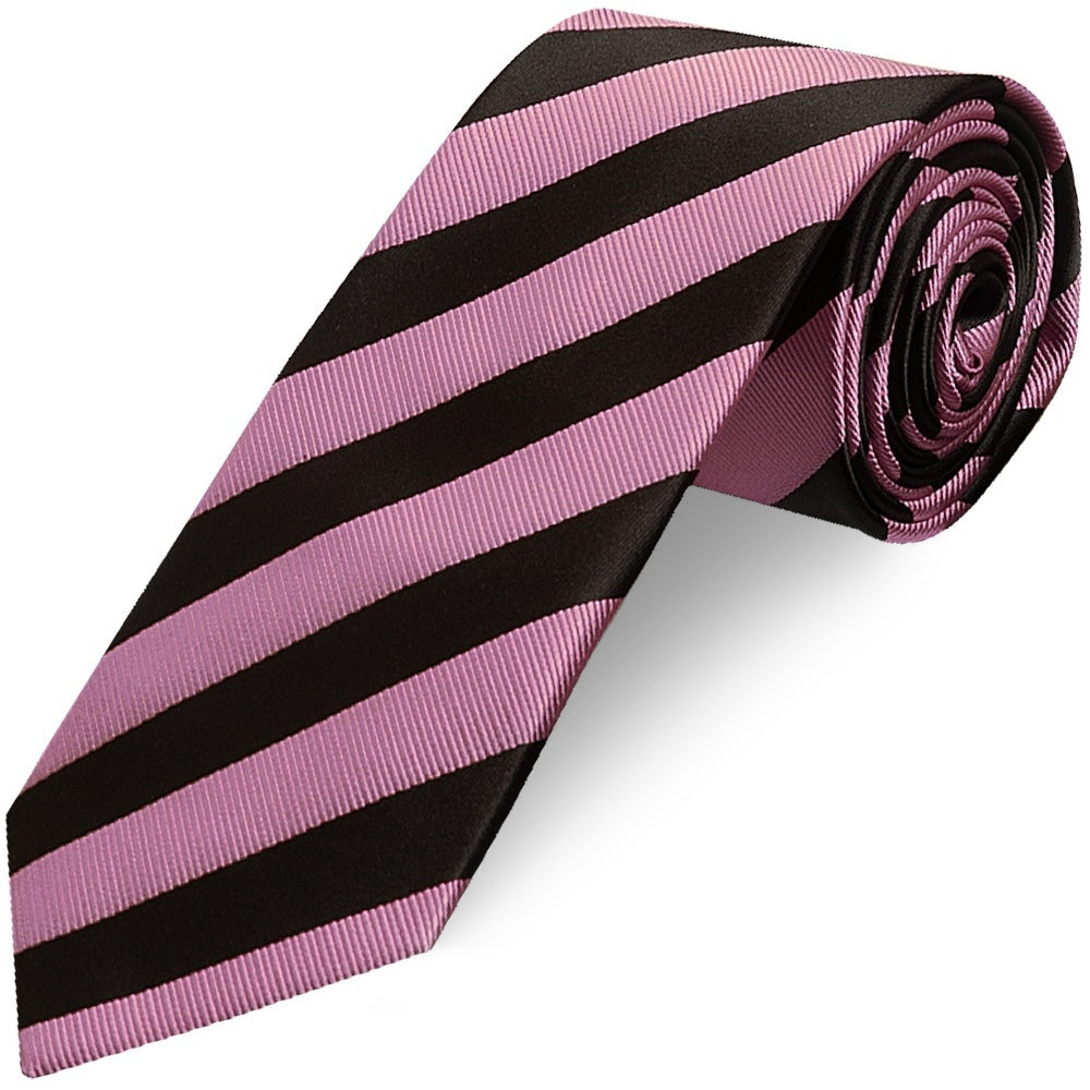 Black and Pink Striped Classic Mens Tie and Pocket Square Set