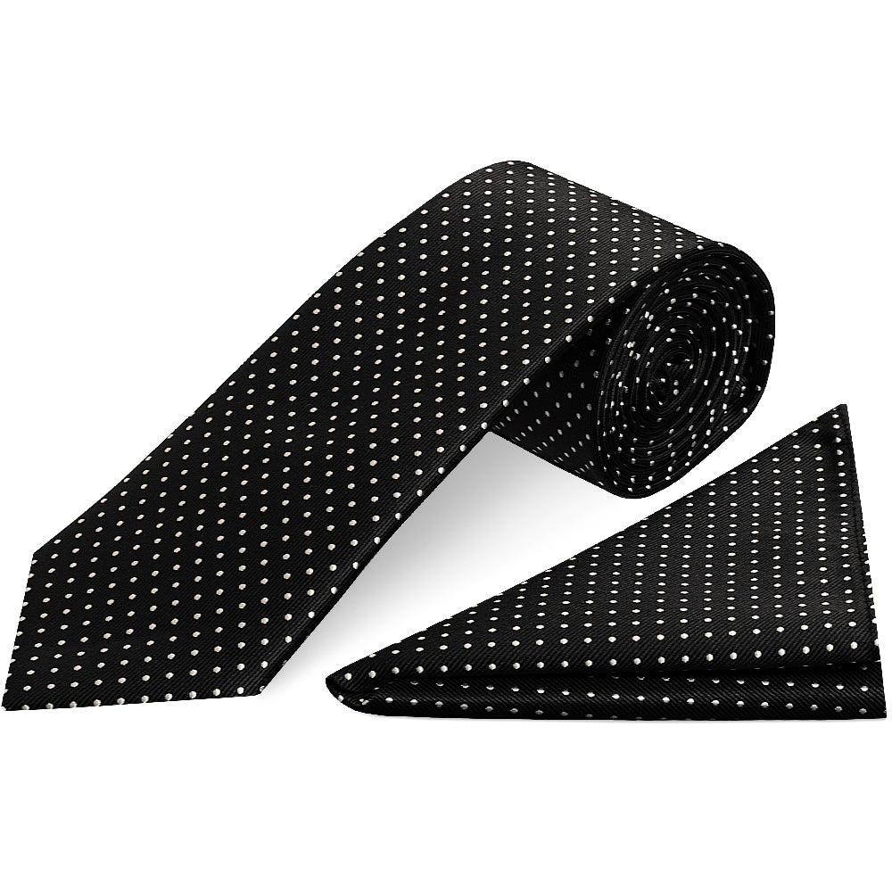 Black and White Polka Dot Classic Men's Tie Pocket Square Set