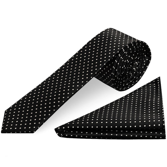 Black and White Polka Dot Skinny Men's Tie Pocket Square Set