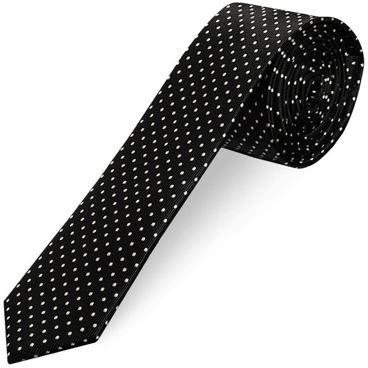Black and White Polka Dot Skinny Mens Tie
