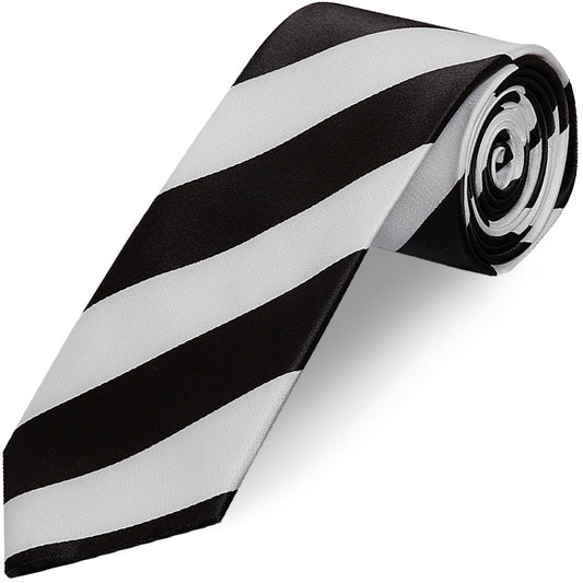 Black and White Striped Hand Made Classic Mens Football Tie