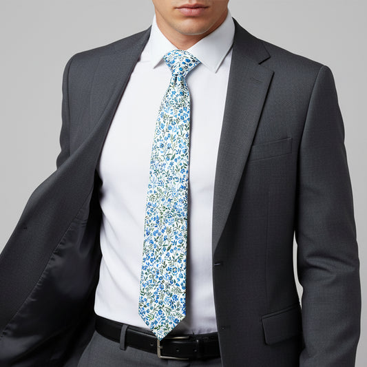 Mens Classic Blue Small Floral Tie