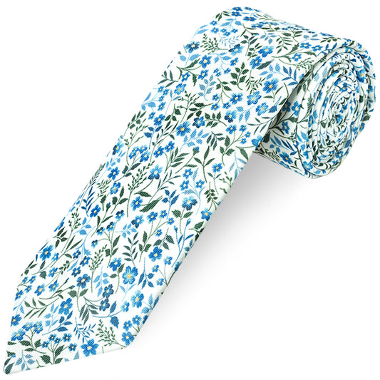 Mens Classic Blue Small Floral Tie