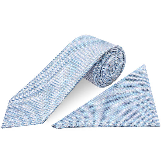 Blue Grenadine Silk Classic Mens Tie and Pocket Square Set