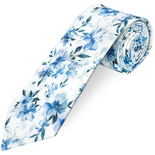 Mens Blue Large Floral Classic Tie