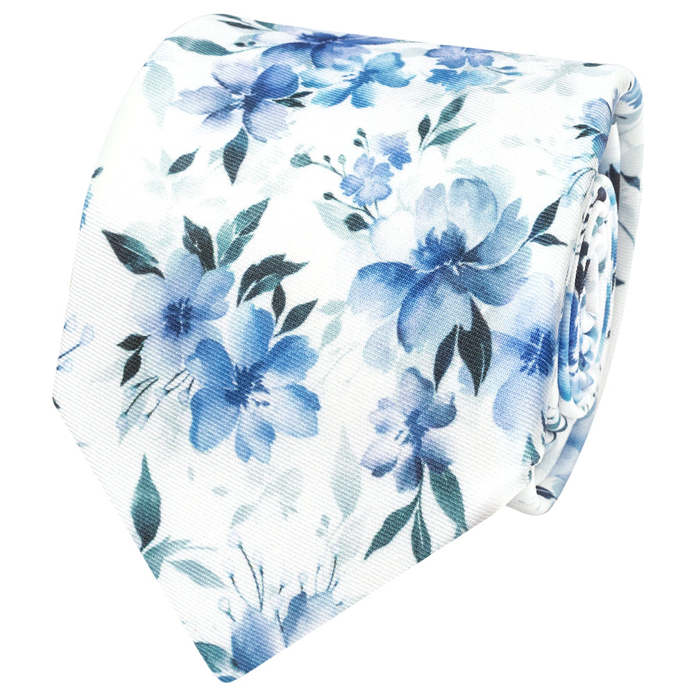 Mens Blue Large Floral Classic Tie and Pocket Square Set
