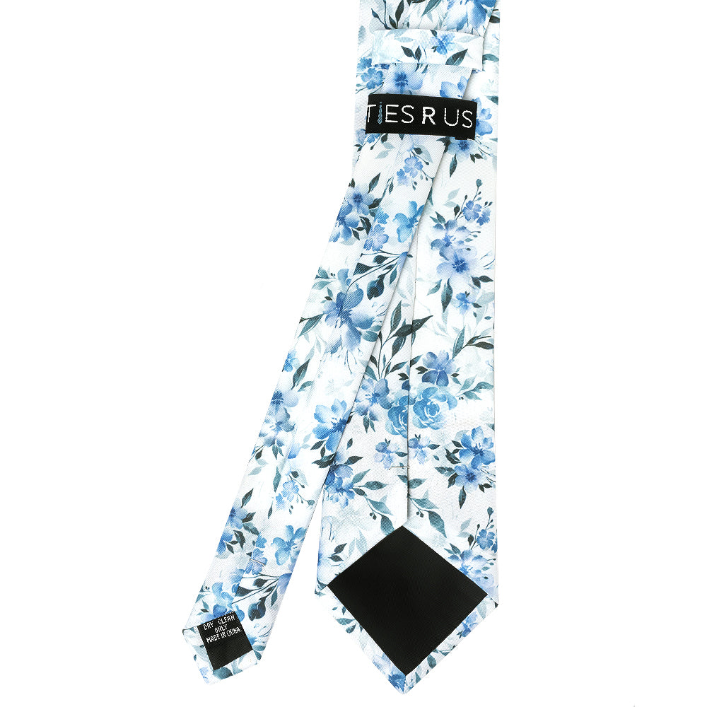 Mens Blue Large Floral Classic Tie and Pocket Square Set