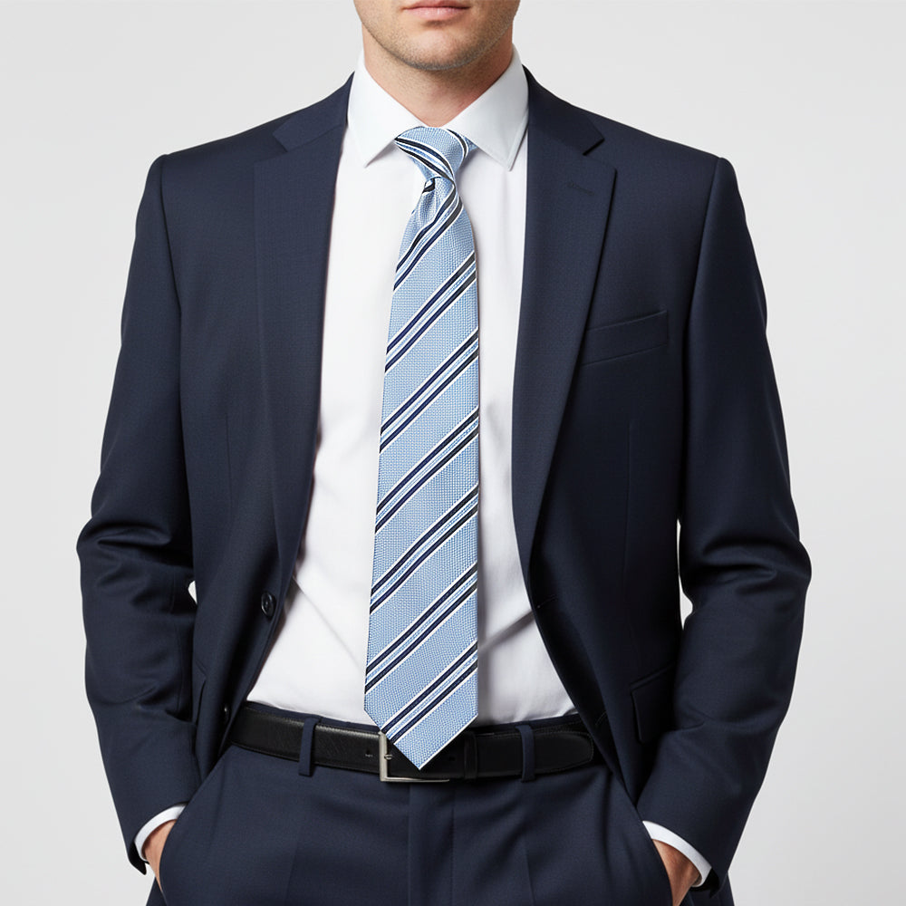 Blue Twin Stripe Classic Mens Tie