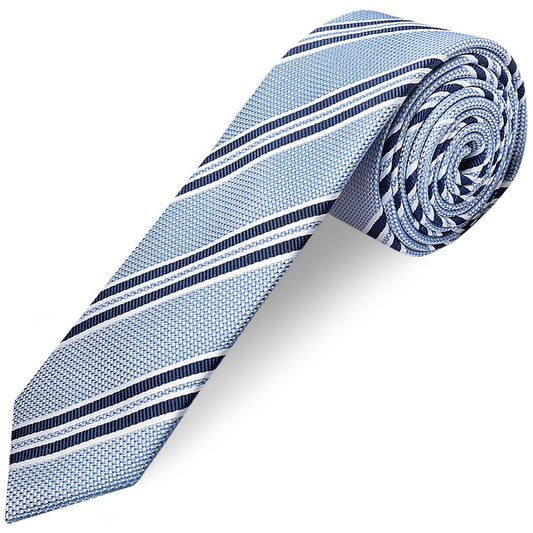 Blue Twin Stripe Skinny Mens Tie and Pocket Square Set