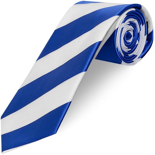 Blue and White Striped Hand Made Classic Mens Football Tie