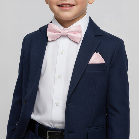 Pre Tied Blush Pink Floral Boys Bow Tie and Pocket Square Set Age 4-7