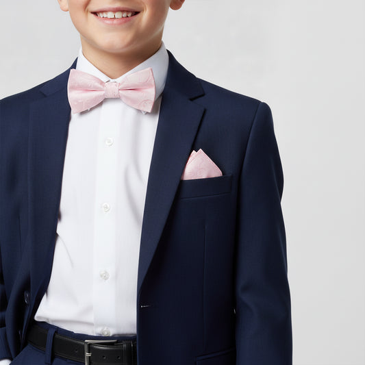 Pre Tied Blush Pink Floral Boys Bow Tie and Pocket Square Set