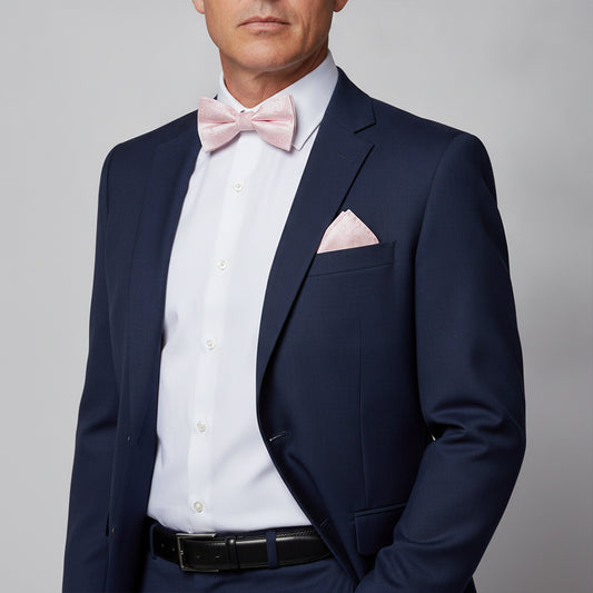 Blush Pink Floral Handmade Mens Bow Tie and Pocket Square Set