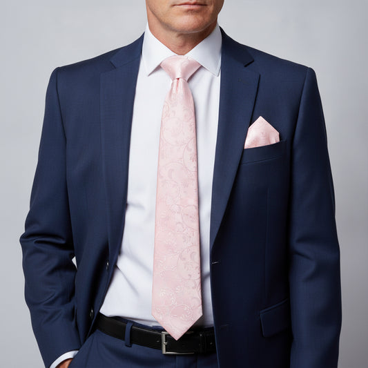 Blush Pink Floral Classic Men's Tie and Pocket Square Set