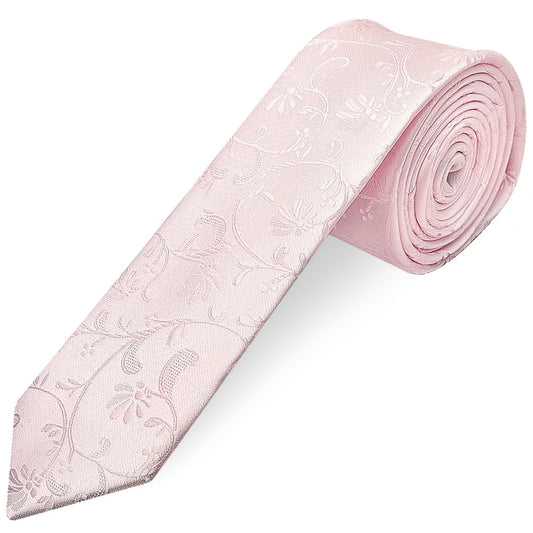 Blush Pink Floral Skinny Men's Tie and Pocket Square Set