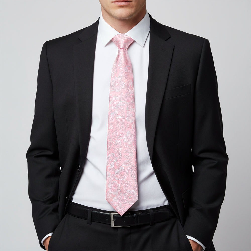 Blush Pink Floral Silk Classic Mens Tie
