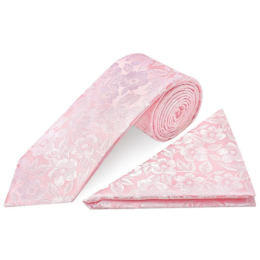Blush Pink Floral Silk Classic Mens Tie and Pocket Square Set