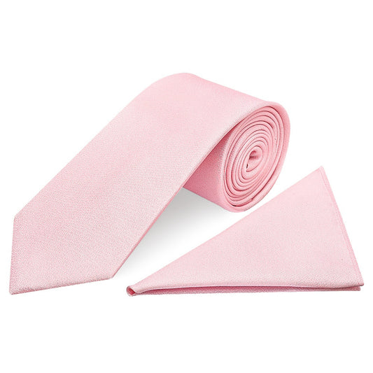 Plain Blush Pink Silk Classic Mens Tie and Pocket Square Set