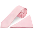Plain Blush Pink Silk Skinny Mens Tie and Pocket Square Set