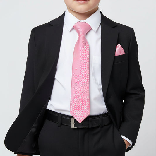 Pre Tied Blush Pink Twill Silk Boys Tie and Pocket Square Set Age 4-7