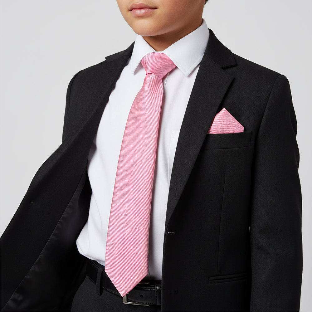 Blush Pink Twill Silk Boys Tie and Pocket Square Set