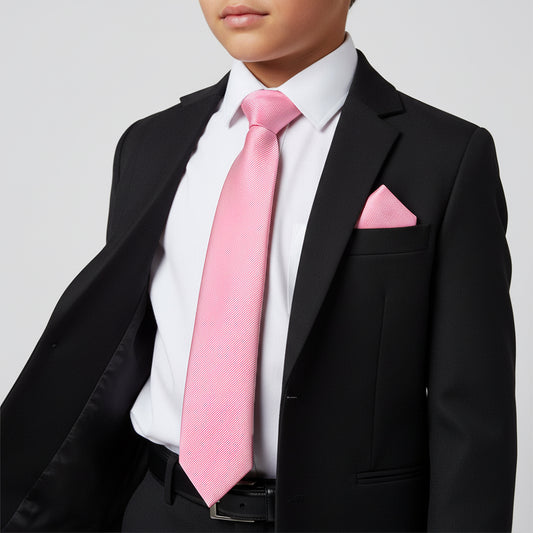 Blush Pink Twill Silk Boys Tie and Pocket Square Set
