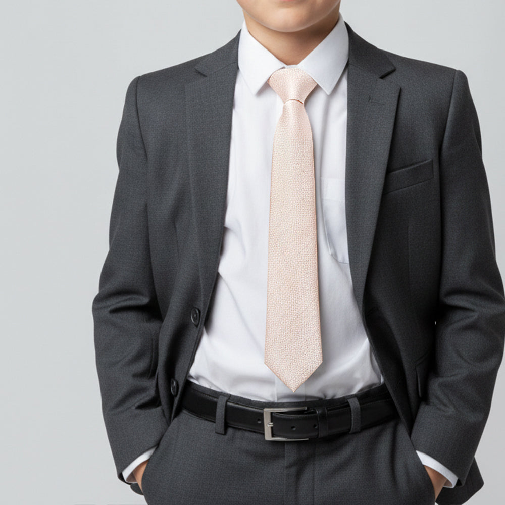 Blush Self Floral Textured Silk Skinny Boys Tie