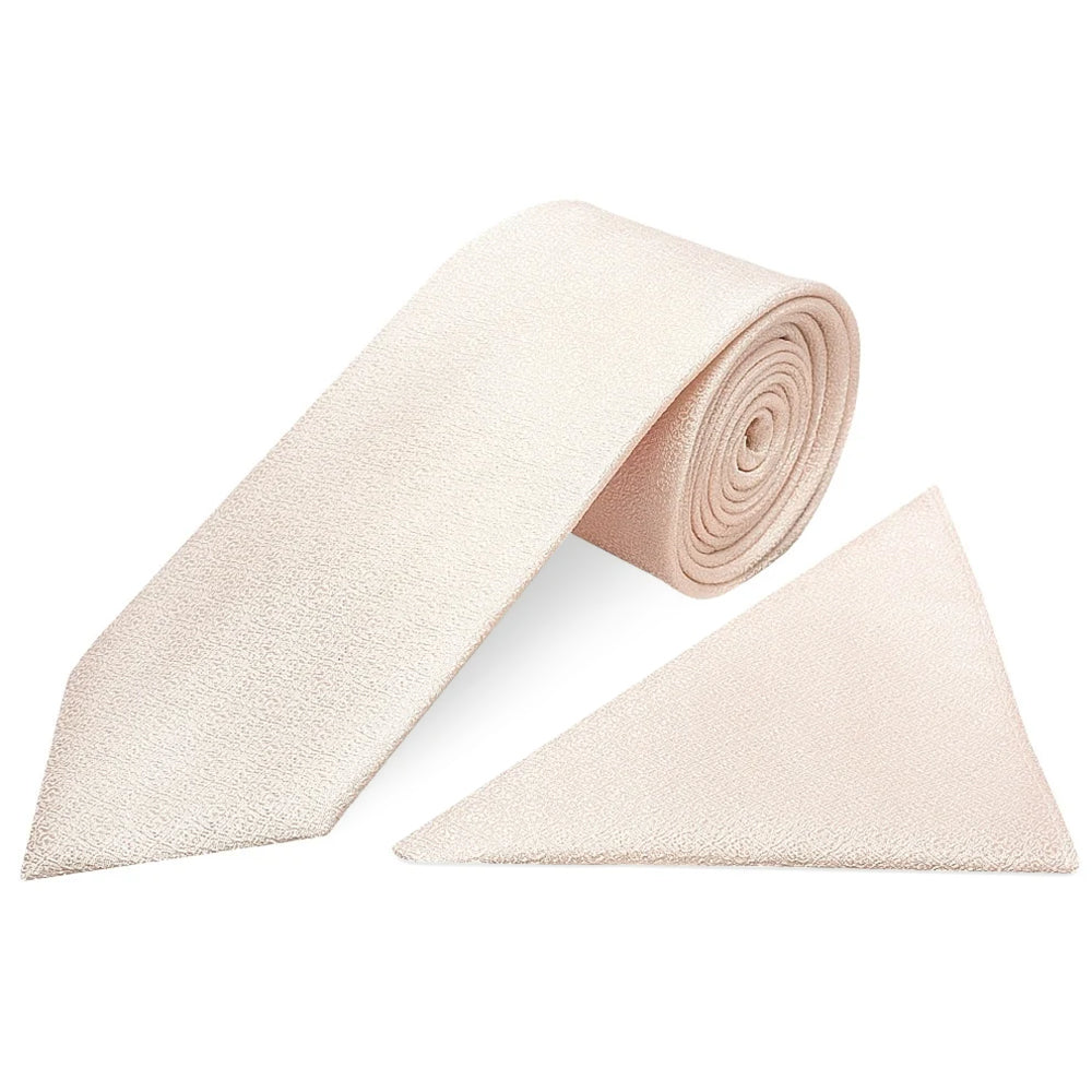 Blush Self Floral Textured Silk Classic Mens Tie and Pocket Square Set