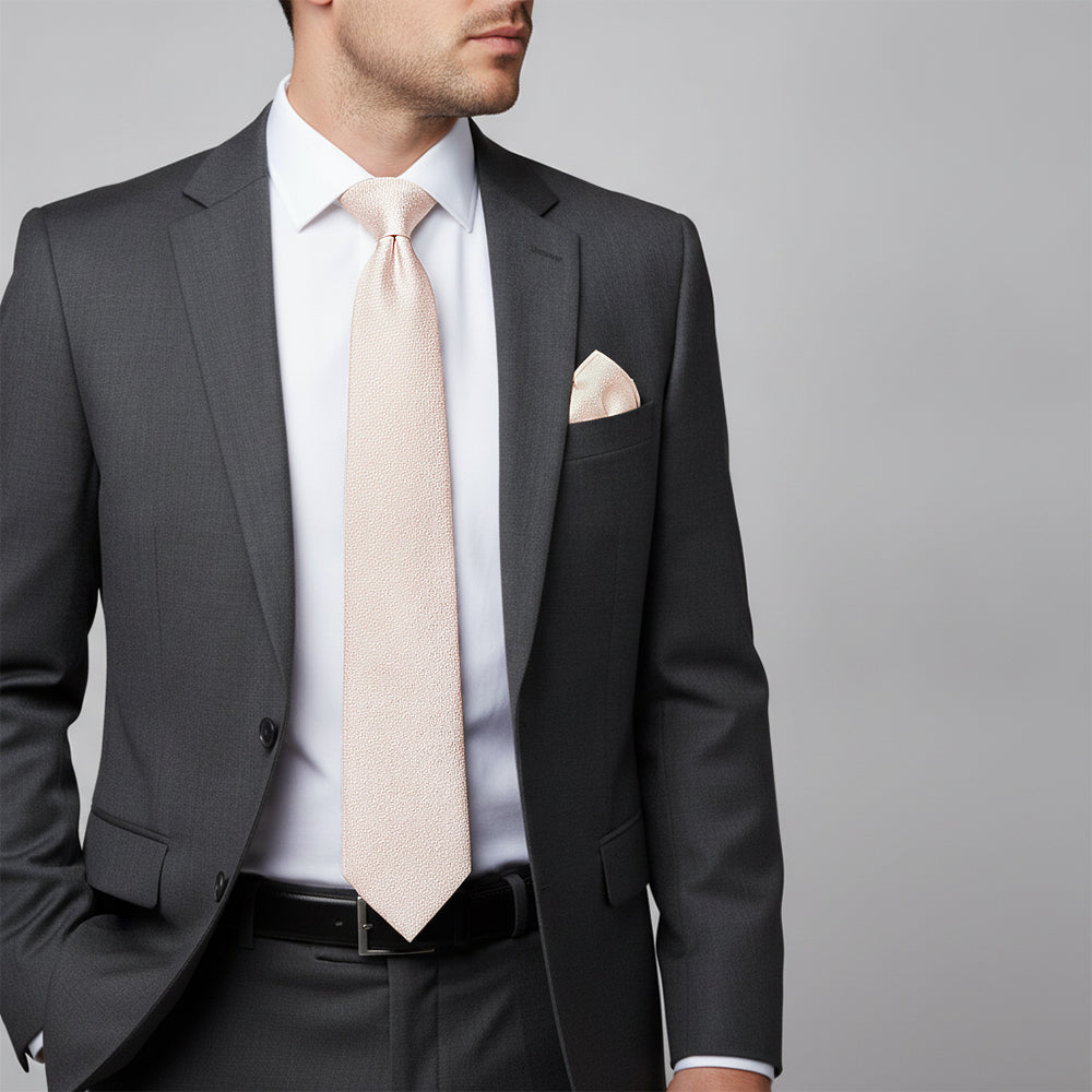 Blush Self Floral Textured Silk Classic Mens Tie and Pocket Square Set