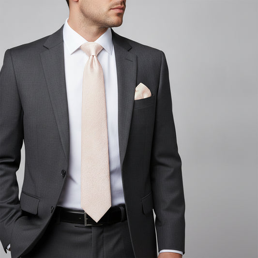Blush Self Floral Textured Silk Classic Mens Tie and Pocket Square Set