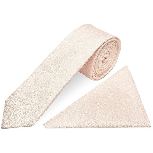 Blush Self Floral Textured Silk Skinny Mens Tie and Pocket Square Set