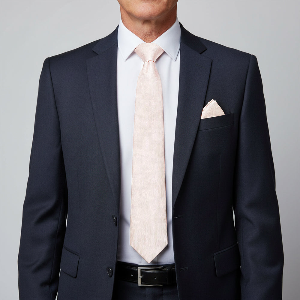 Plain Blush Silk Classic Mens Tie and Pocket Square Set