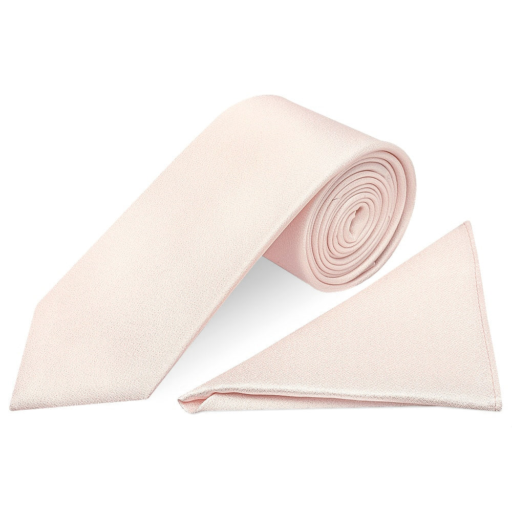Plain Blush Silk Classic Mens Tie and Pocket Square Set