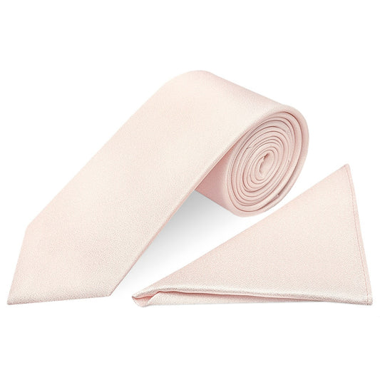 Plain Blush Silk Classic Mens Tie and Pocket Square Set