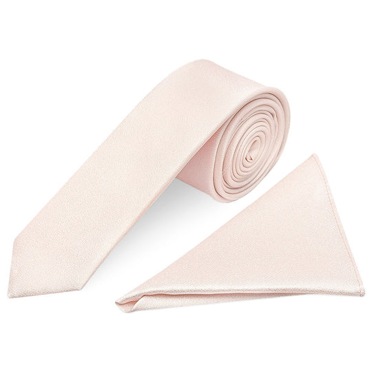 Plain Blush Silk Skinny Mens Tie and Pocket Square Set