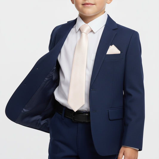 Pre Tied Blush Textured Silk Boys Tie and Pocket Square Set Age 4-7