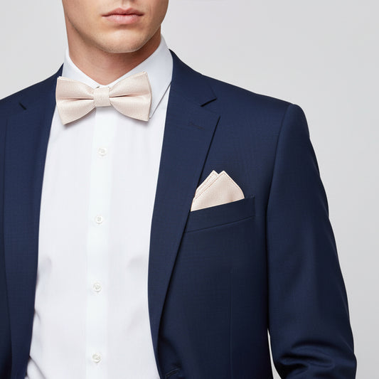 Plain Blush Textured Silk Mens Bow Tie and Pocket Square Set
