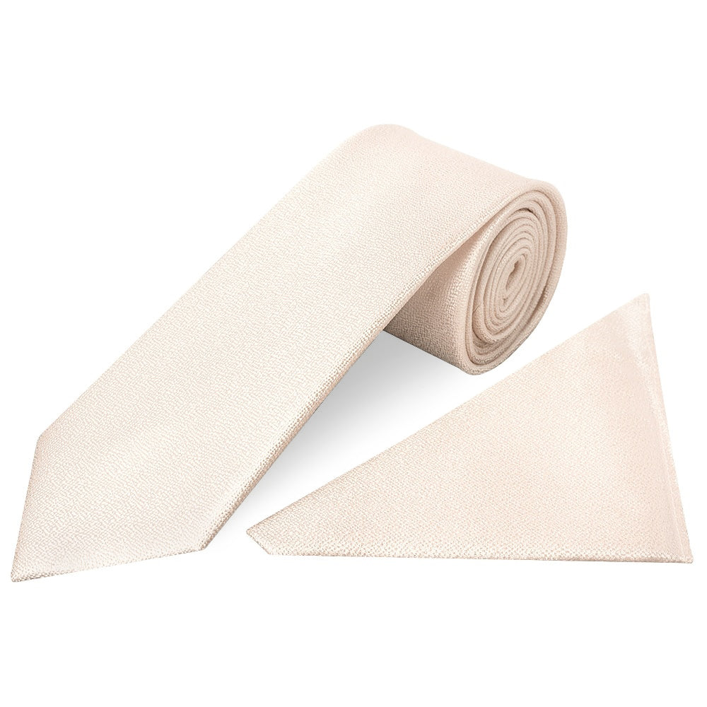 Plain Blush Textured Silk Classic Mens Tie and Pocket Square Set
