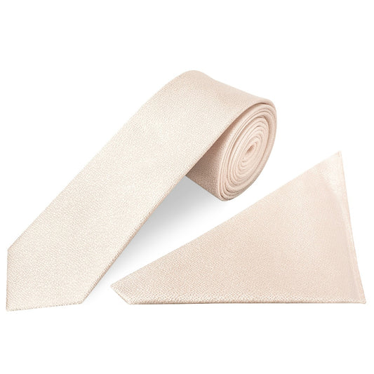 Plain Blush Textured Silk Skinny Mens Tie and Pocket Square Set